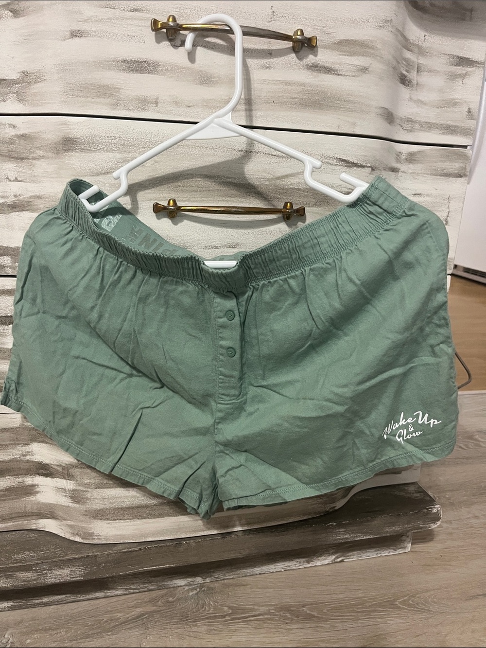 PINK Victoria's Secret Sage Green Button-Front Lounge Shorts